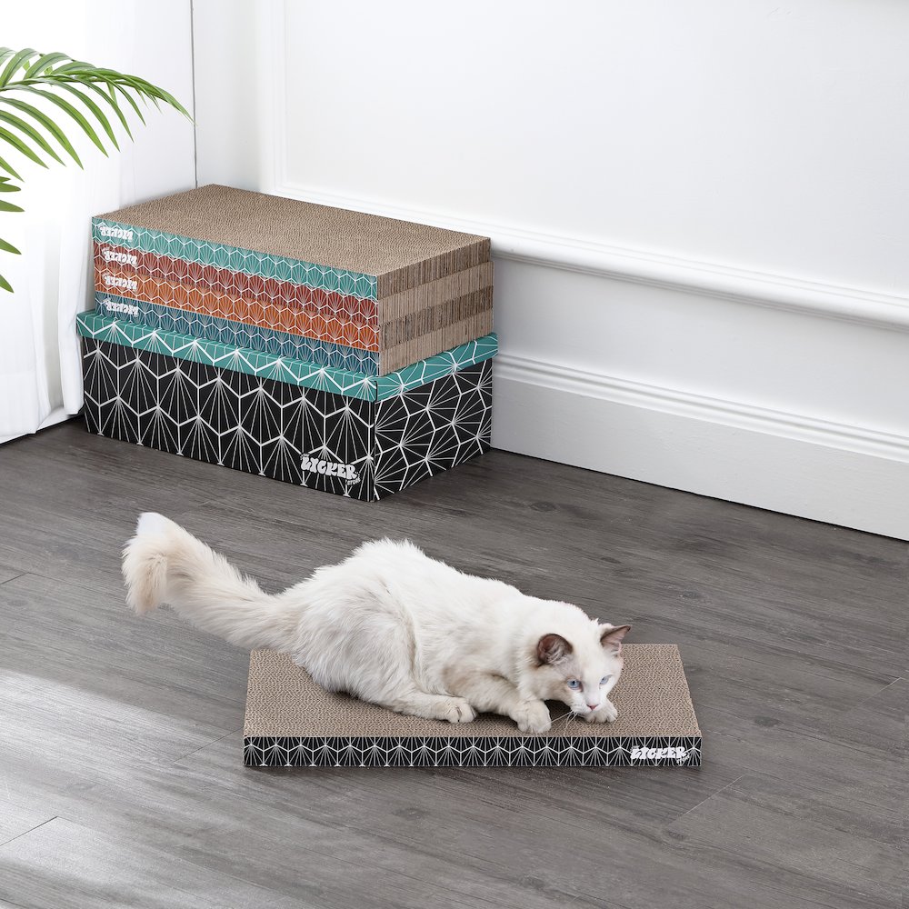 Naomi Modern Cardboard Reversible Cat Scratcher Pad In Box With Catnip. Picture 1