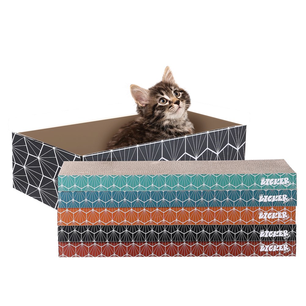 Naomi Modern Cardboard Reversible Cat Scratcher Pad In Box With Catnip. Picture 2