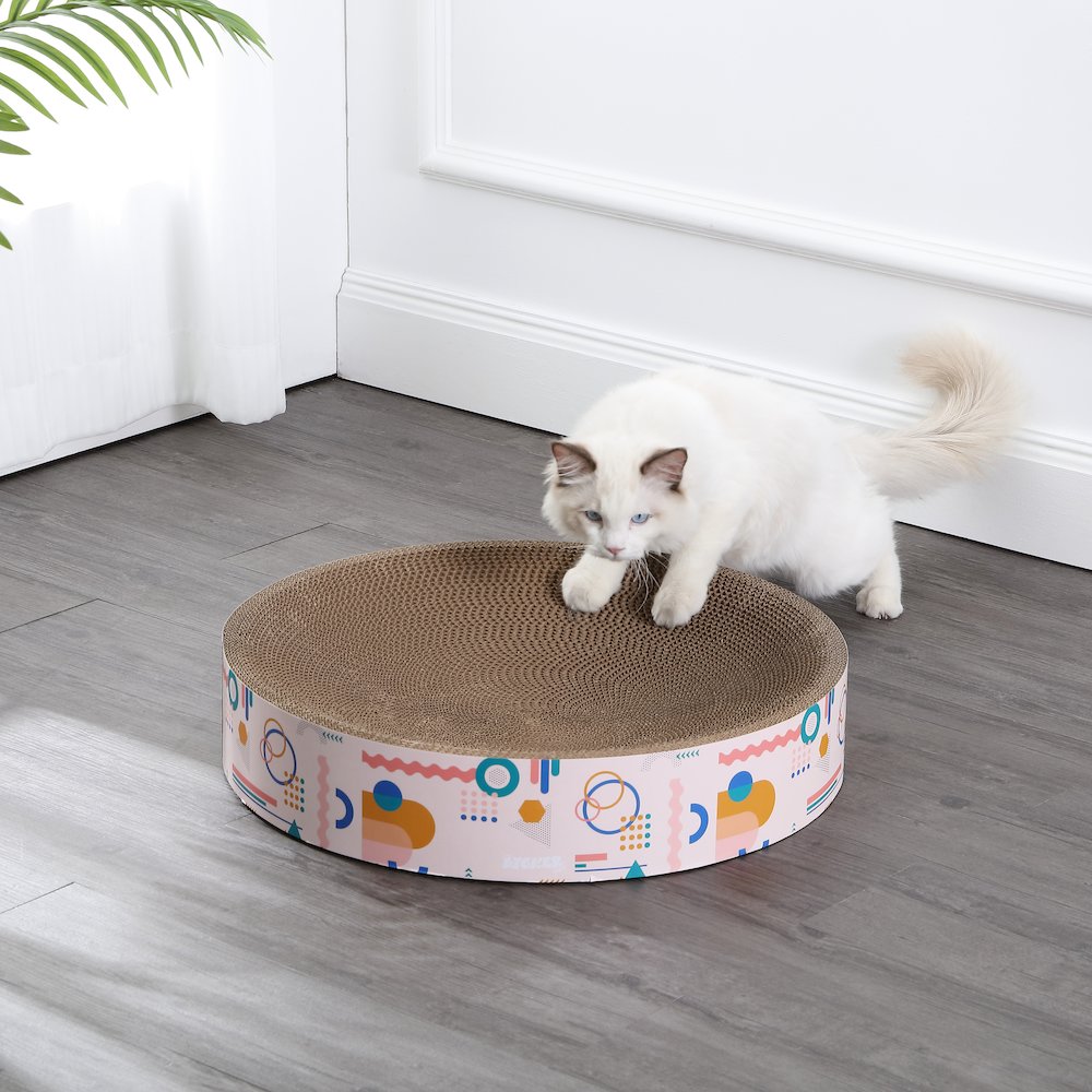 Nelson Modern Cardboard Round Bowl Cat Scratcher With Catnip. Picture 1