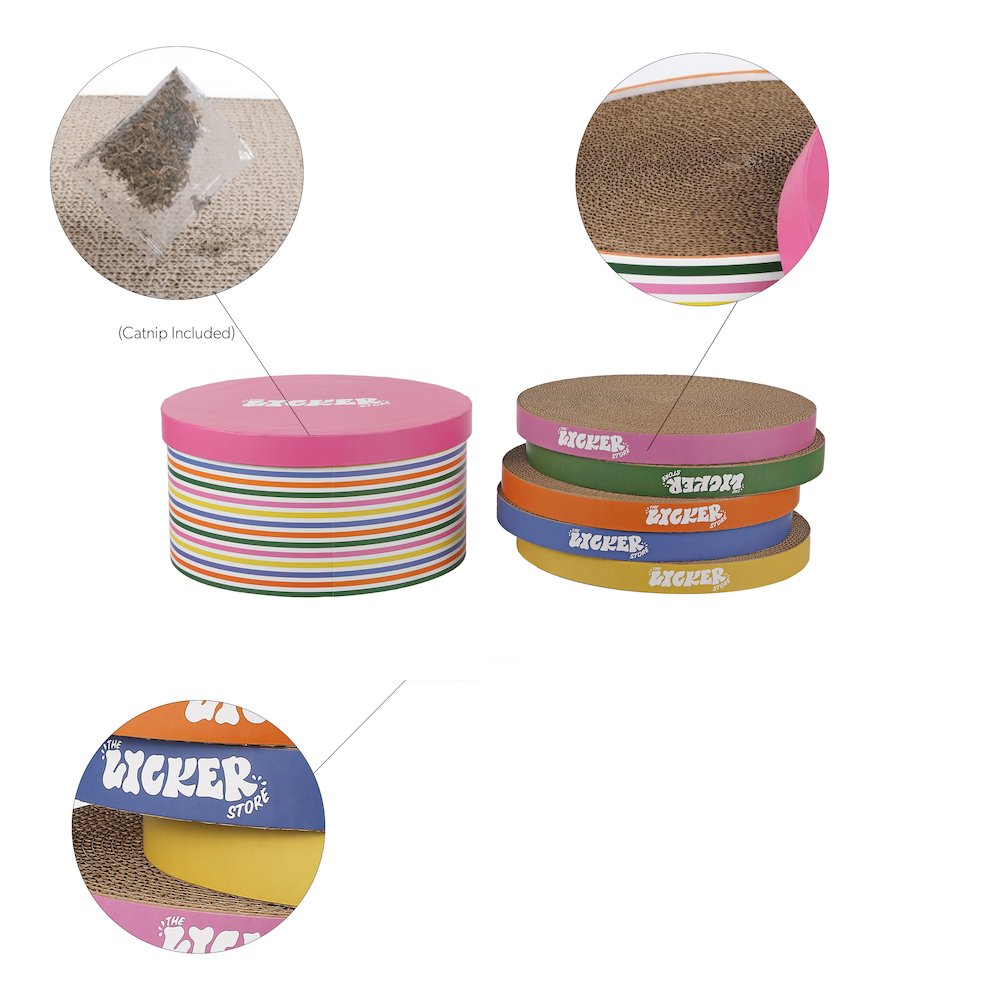 Kate Modern Patterned Cardboard Reversible Cat Scratcher Pad In Box With Catnip. Picture 2