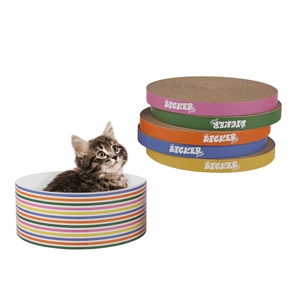 Kate Modern Patterned Cardboard Reversible Cat Scratcher Pad In Box With Catnip. Picture 1