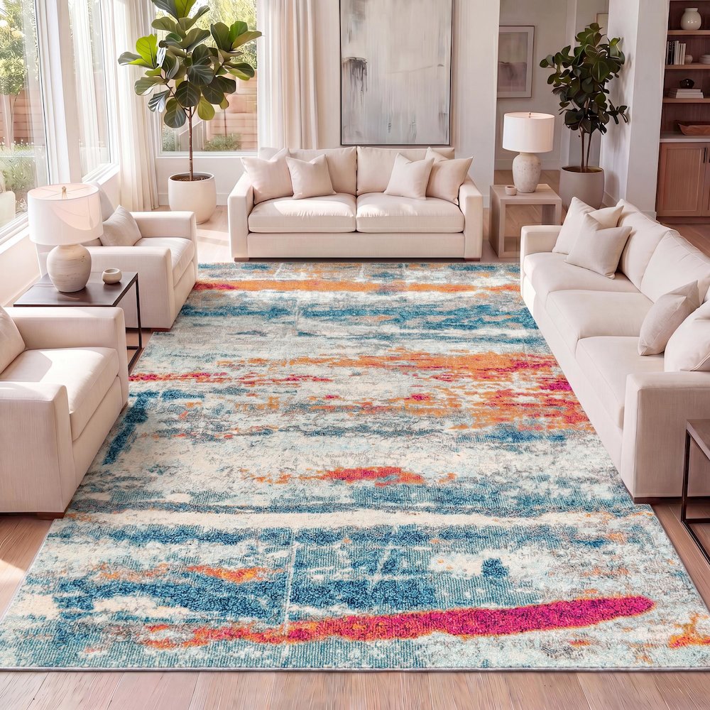 Contemporary Pop Modern Abstract Brushstroke Area Rug. Picture 10