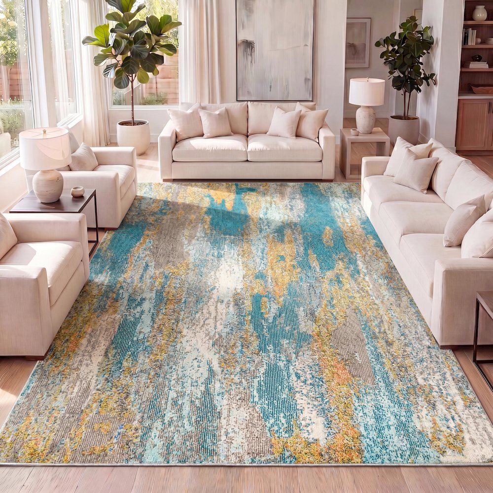 Contemporary Pop Modern Abstract Vintage Waterfall Area Rug. Picture 10
