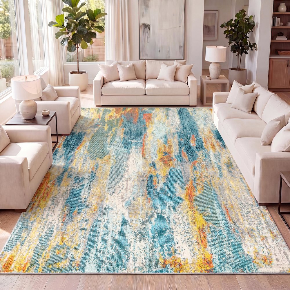 Contemporary Pop Modern Abstract Vintage Waterfall Area Rug. Picture 10