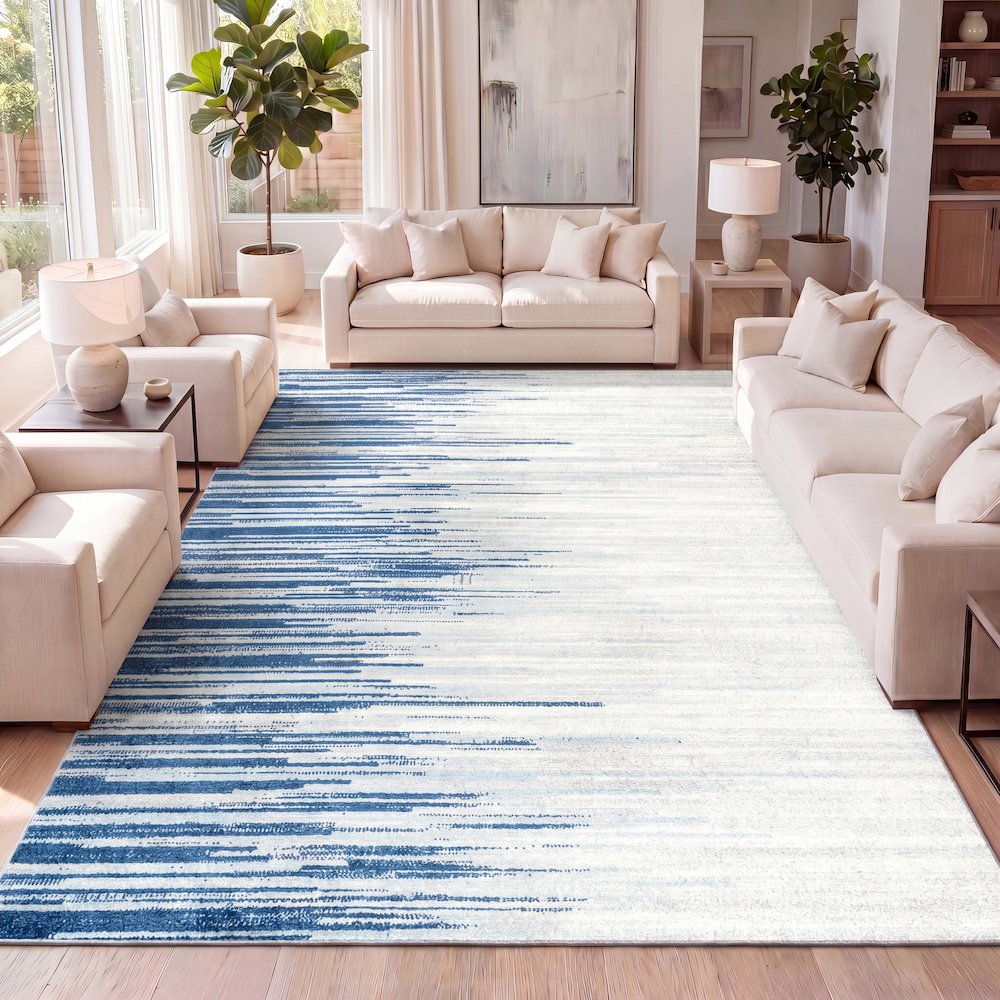 Linear Modern Half Stripe Area Rug. Picture 11