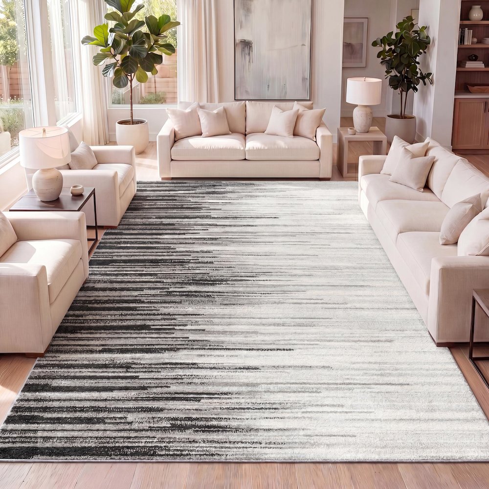 Linear Modern Half Stripe Area Rug. Picture 11