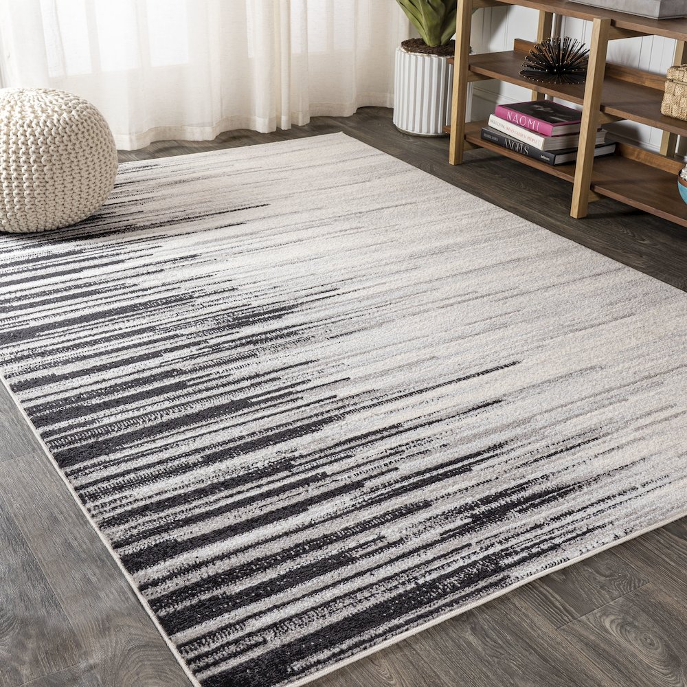 Linear Modern Half Stripe Area Rug. Picture 2