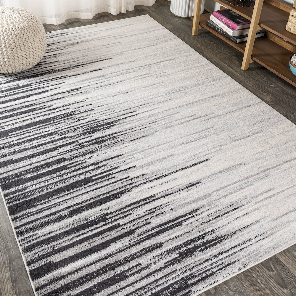 Linear Modern Half Stripe Area Rug. Picture 4