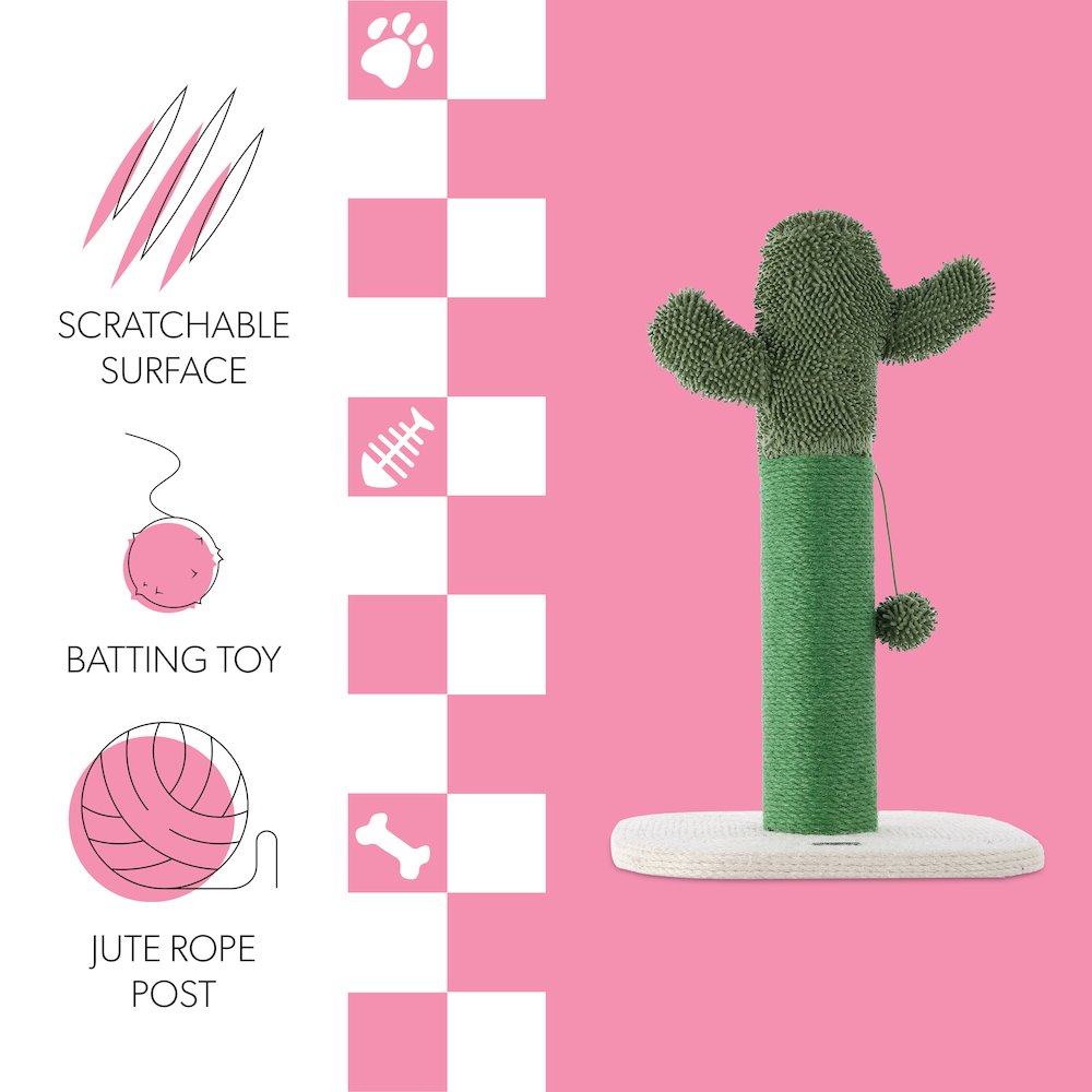 Pecos Modern Jute Cactus Cat Scratching Post With Fuzzy Toy. Picture 6