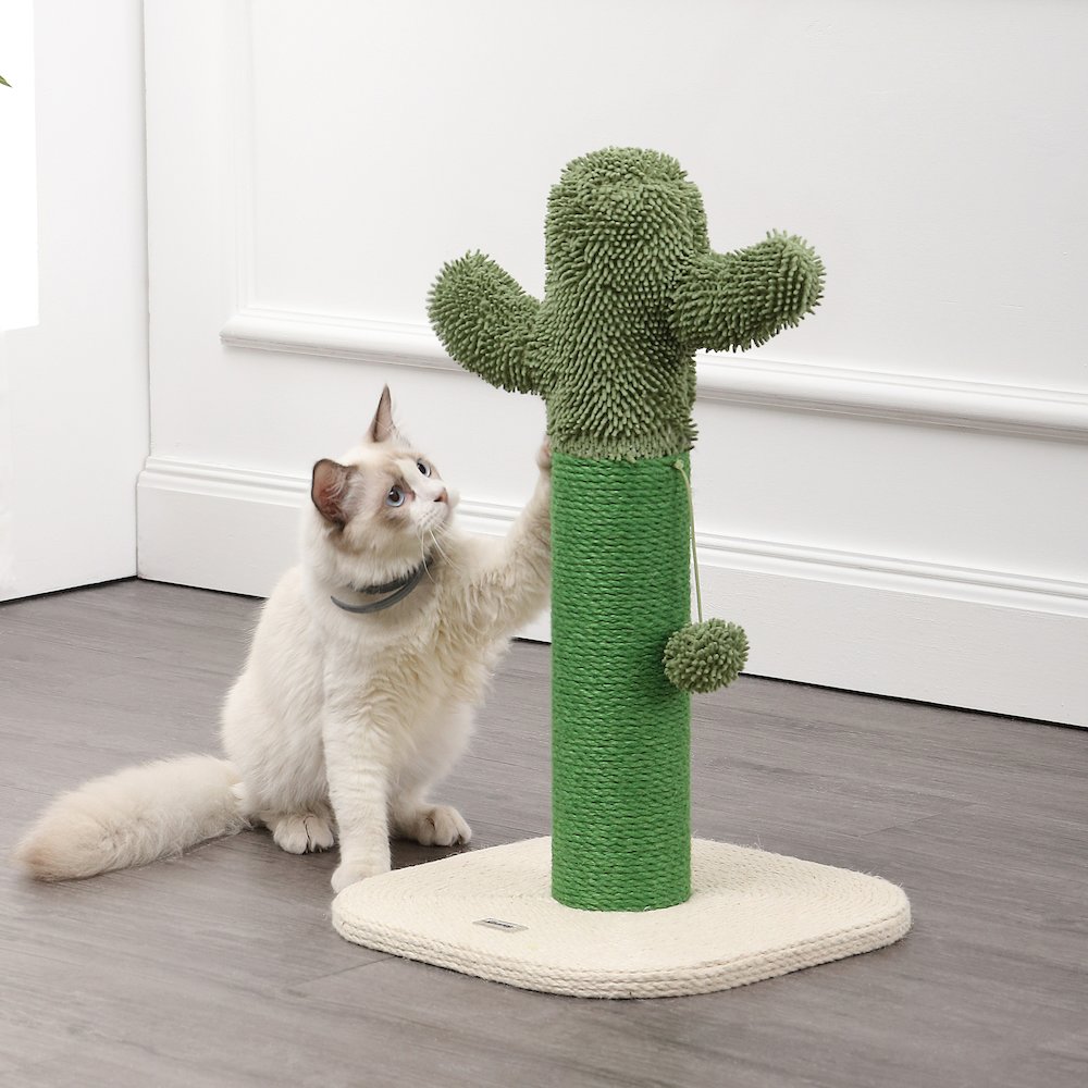 Pecos Modern Jute Cactus Cat Scratching Post With Fuzzy Toy. Picture 1