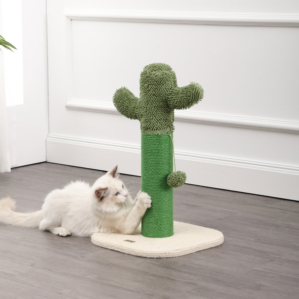 Pecos Modern Jute Cactus Cat Scratching Post With Fuzzy Toy. Picture 2
