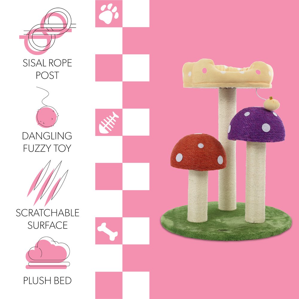 Pixie 3-Tier Cottage Sisal Mushroom Cat Tree With Scratching Posts. Picture 7