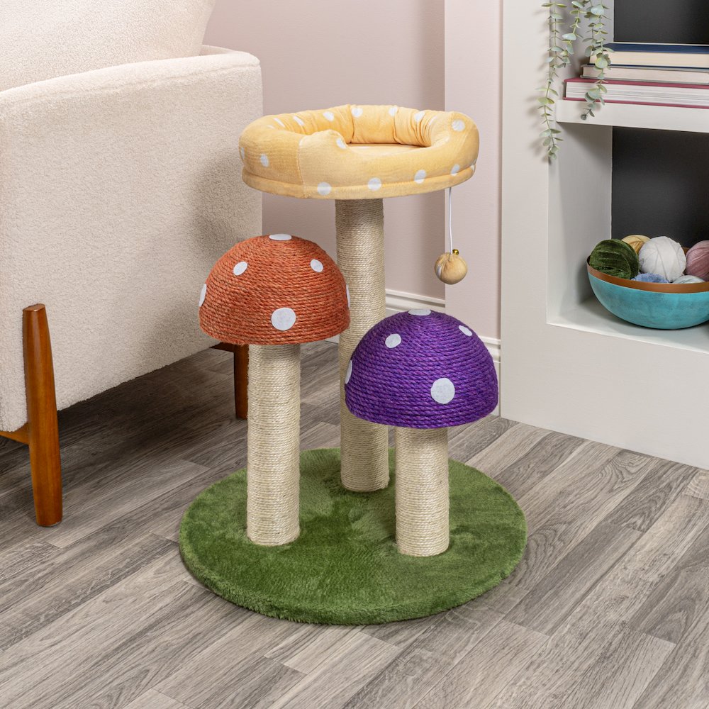 Pixie 3-Tier Cottage Sisal Mushroom Cat Tree With Scratching Posts. Picture 3