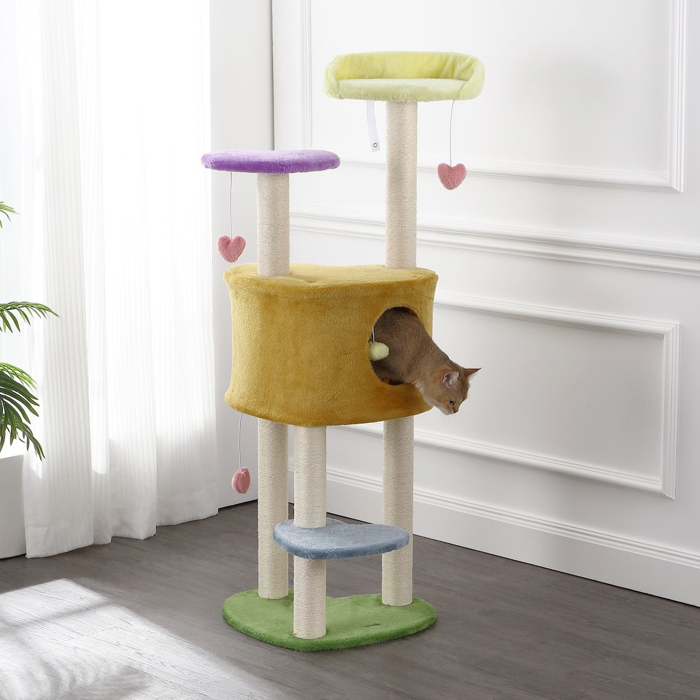 Aisling 4-Tier Modern Sisal Heart Cat Tree With Scratching Posts. Picture 1