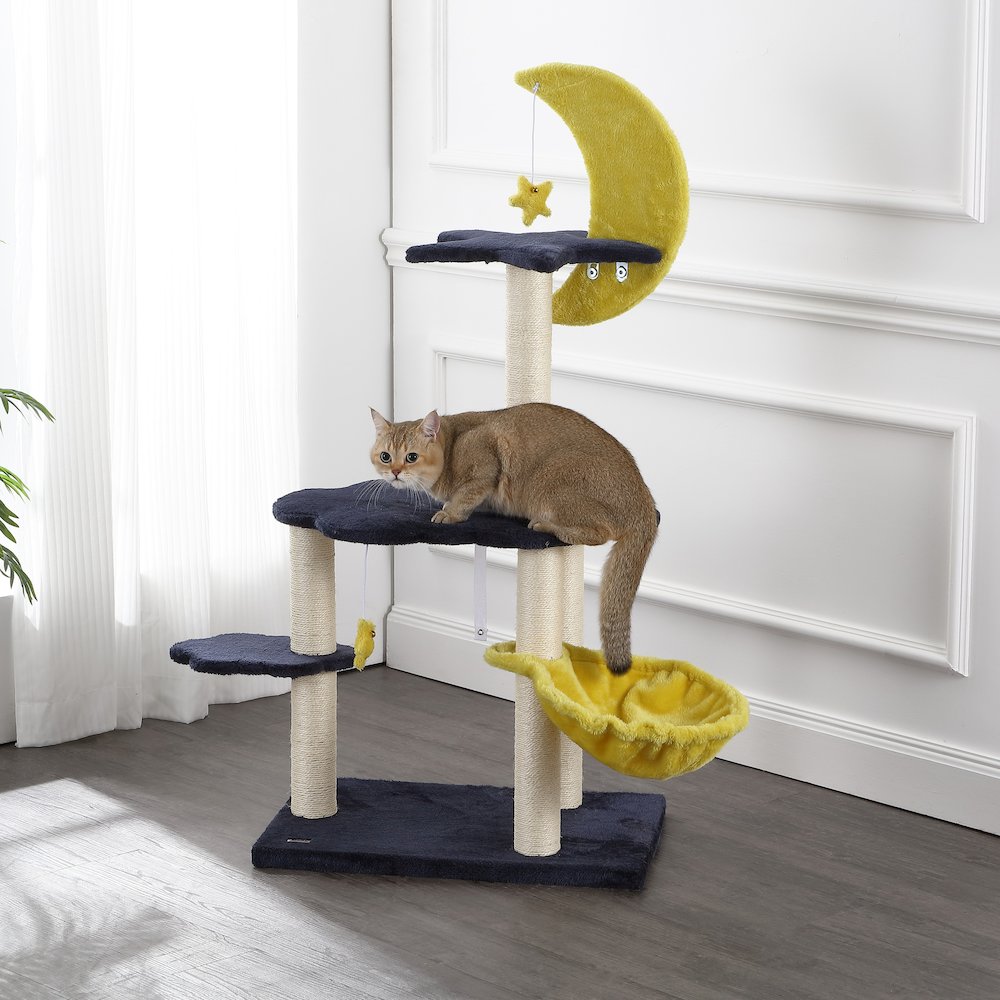 Aurora 3-Tier Modern Sisal Moon And Stars Cat Tree With Scratching Posts. Picture 1