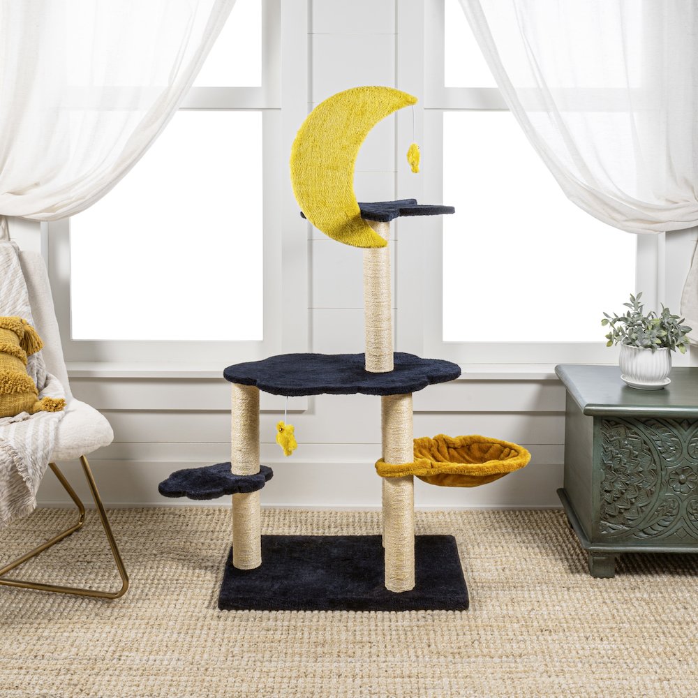 Aurora 3-Tier Modern Sisal Moon And Stars Cat Tree With Scratching Posts. Picture 2