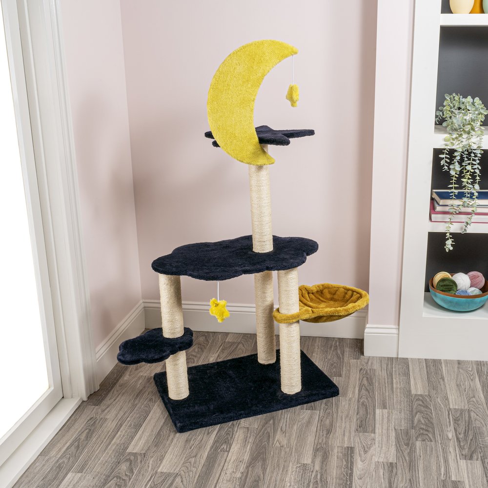 Aurora 3-Tier Modern Sisal Moon And Stars Cat Tree With Scratching Posts. Picture 3