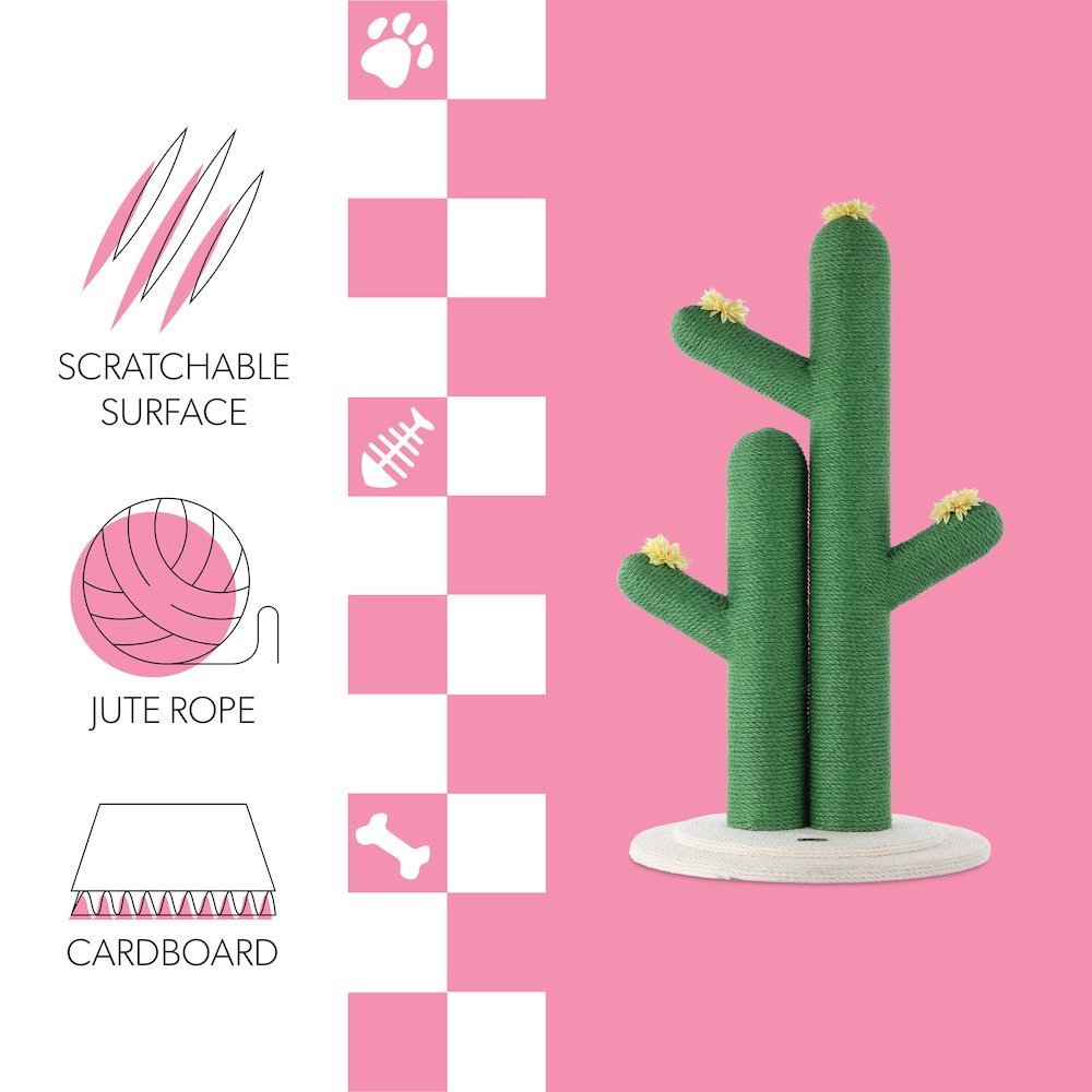 Socorro Modern Jute Double-Cactus Cat Scratching Post With Flower Toys. Picture 6