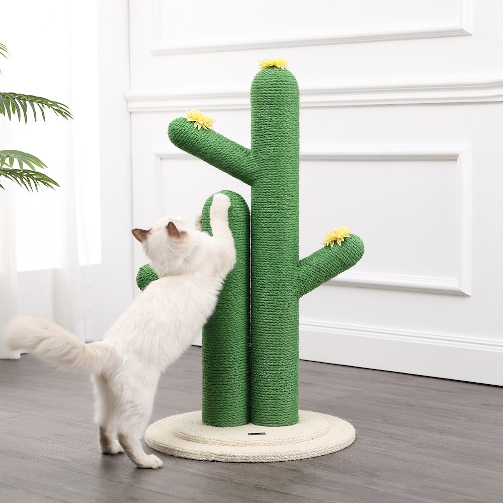 Socorro Modern Jute Double-Cactus Cat Scratching Post With Flower Toys. Picture 2