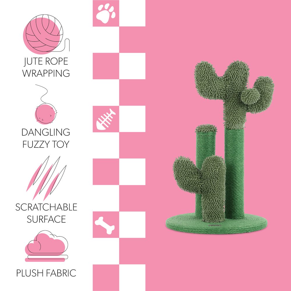Marfa Modern Jute Triple-Cactus Cat Scratching Post With Fuzzy Toy. Picture 6