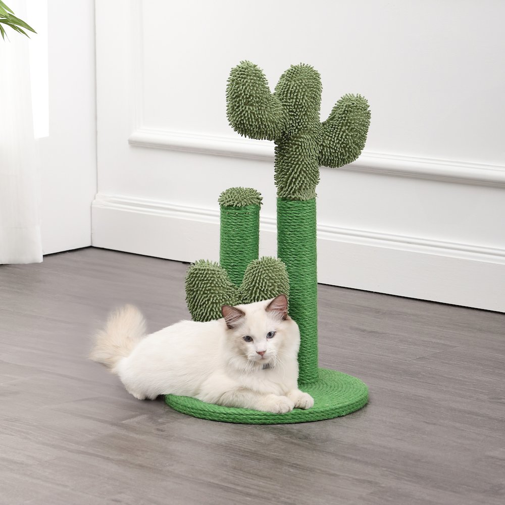 Marfa Modern Jute Triple-Cactus Cat Scratching Post With Fuzzy Toy. Picture 1