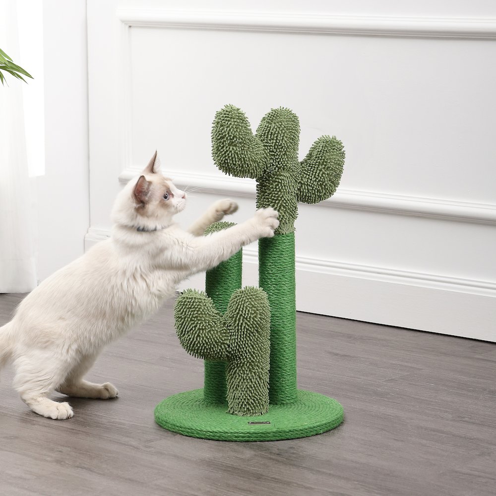 Marfa Modern Jute Triple-Cactus Cat Scratching Post With Fuzzy Toy. Picture 2