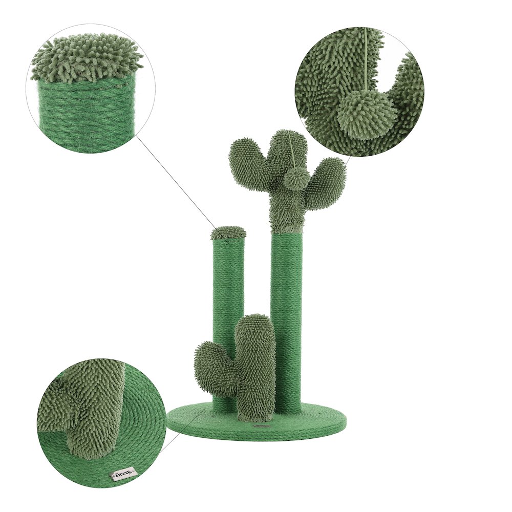 Marfa Modern Jute Triple-Cactus Cat Scratching Post With Fuzzy Toy. Picture 4