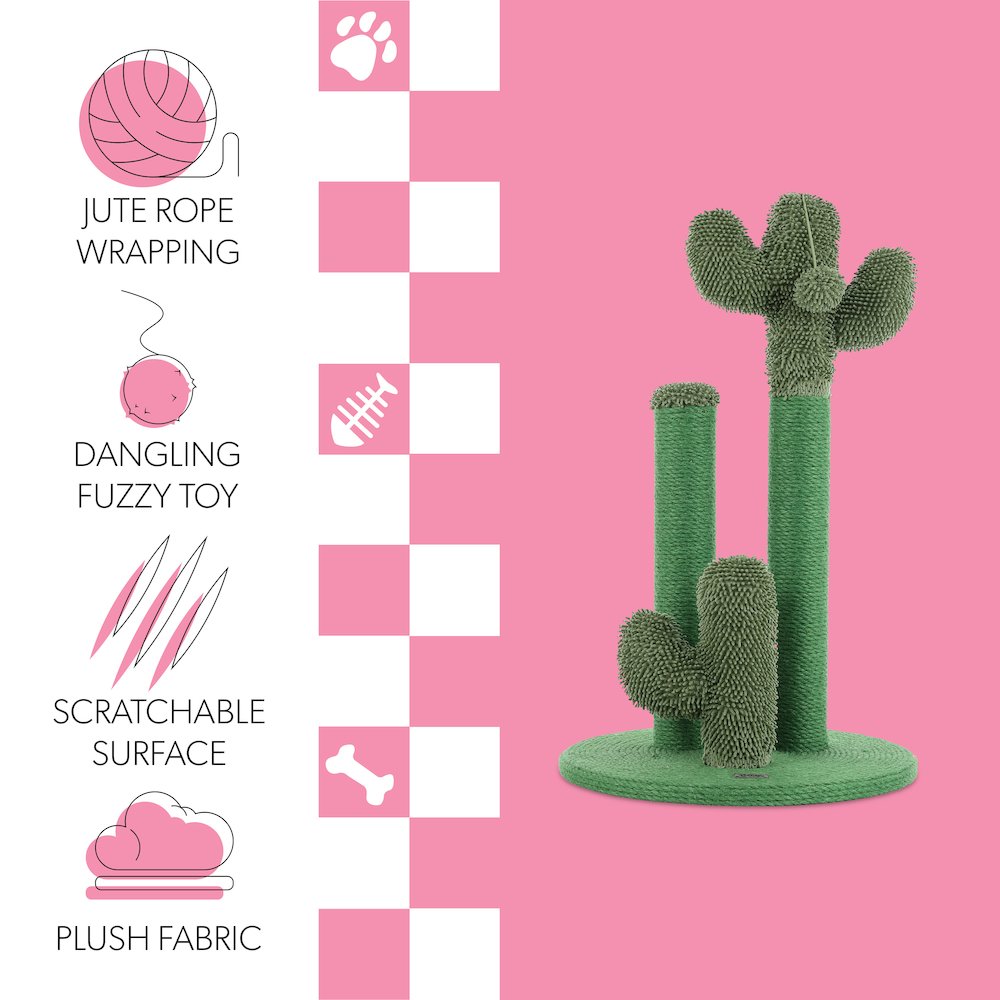 Marfa Modern Jute Triple-Cactus Cat Scratching Post With Fuzzy Toy. Picture 6