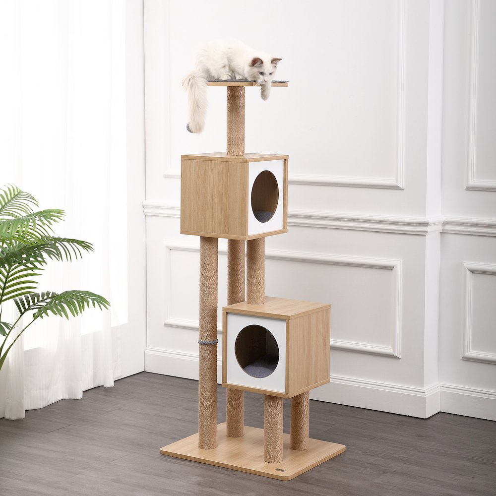 Sawyer 3-Tier Minimalist Jute Cat Tree Condo With Scratching Posts. Picture 1