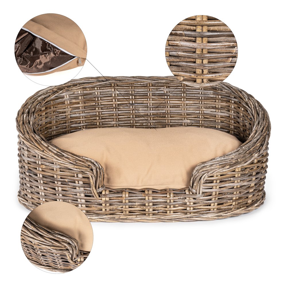 Curvy Classic Handwoven Rattan Dog Bed With Machine-Washable Cushion. Picture 4