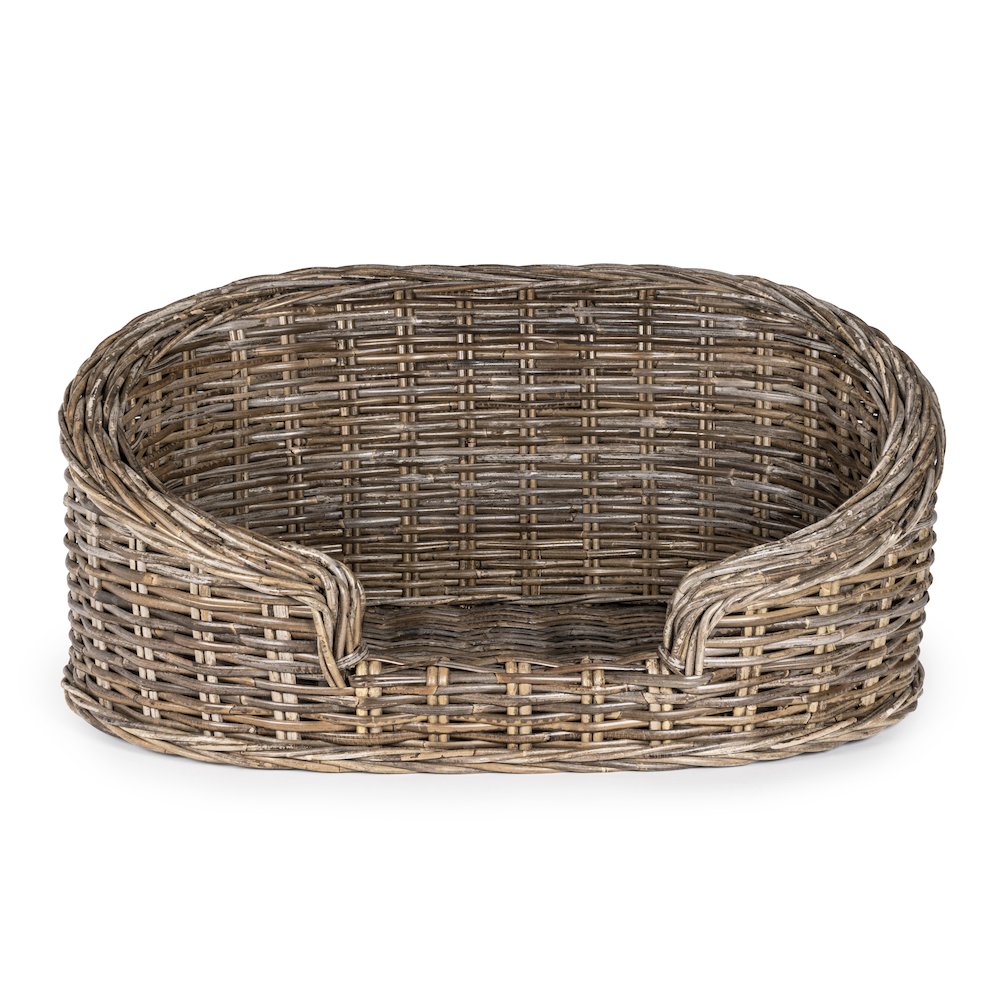 Curvy Classic Handwoven Rattan Dog Bed With Machine-Washable Cushion. Picture 1