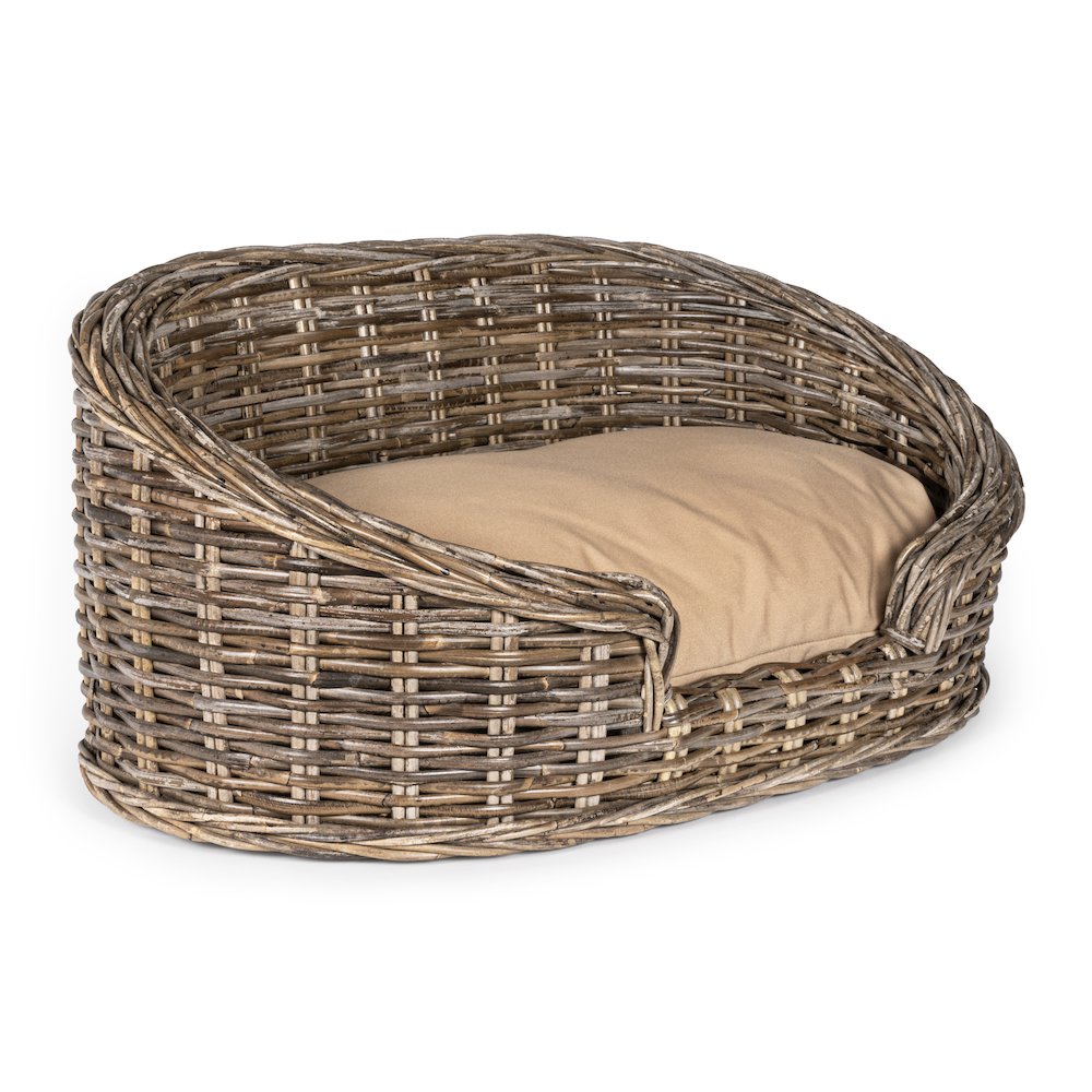 Curvy Classic Handwoven Rattan Dog Bed With Machine-Washable Cushion. Picture 2