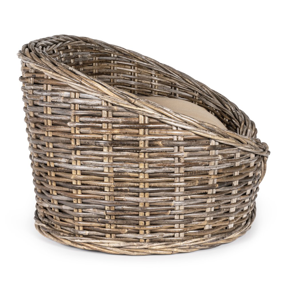 Curvy Classic Handwoven Rattan Dog Bed With Machine-Washable Cushion. Picture 3