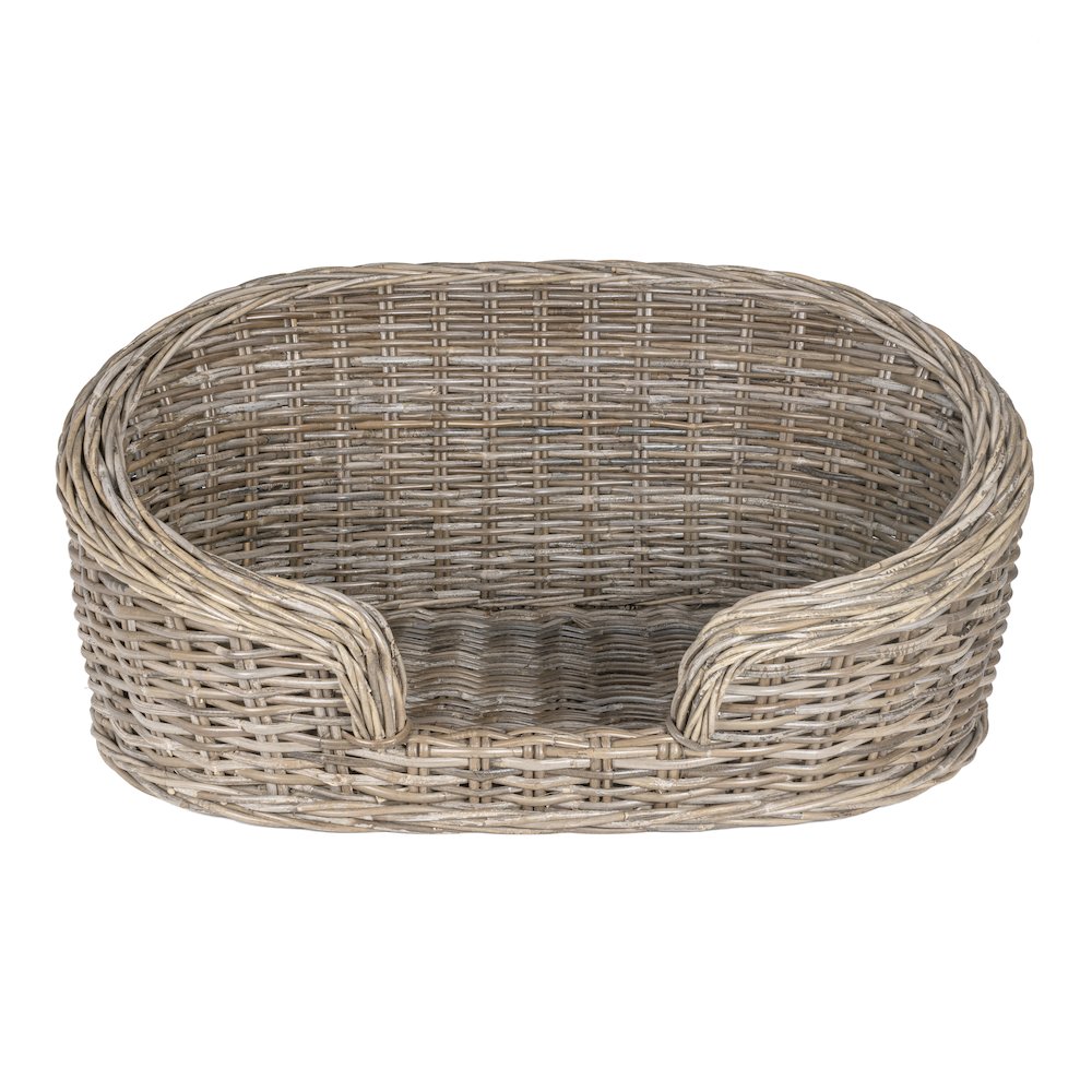Curvy Classic Handwoven Rattan Dog Bed With Machine-Washable Cushion. Picture 1