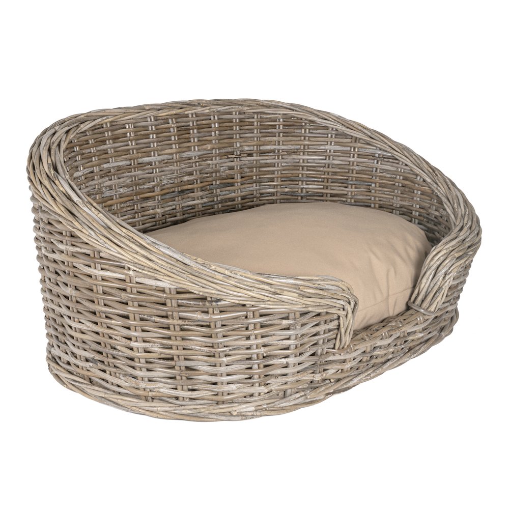 Curvy Classic Handwoven Rattan Dog Bed With Machine-Washable Cushion. Picture 2