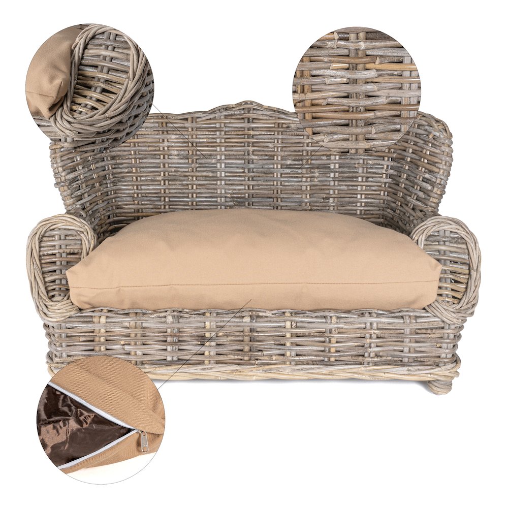 Classic Mediterranean Handwoven Rattan Dog Daybed With Machine-Washable Cushion. Picture 4