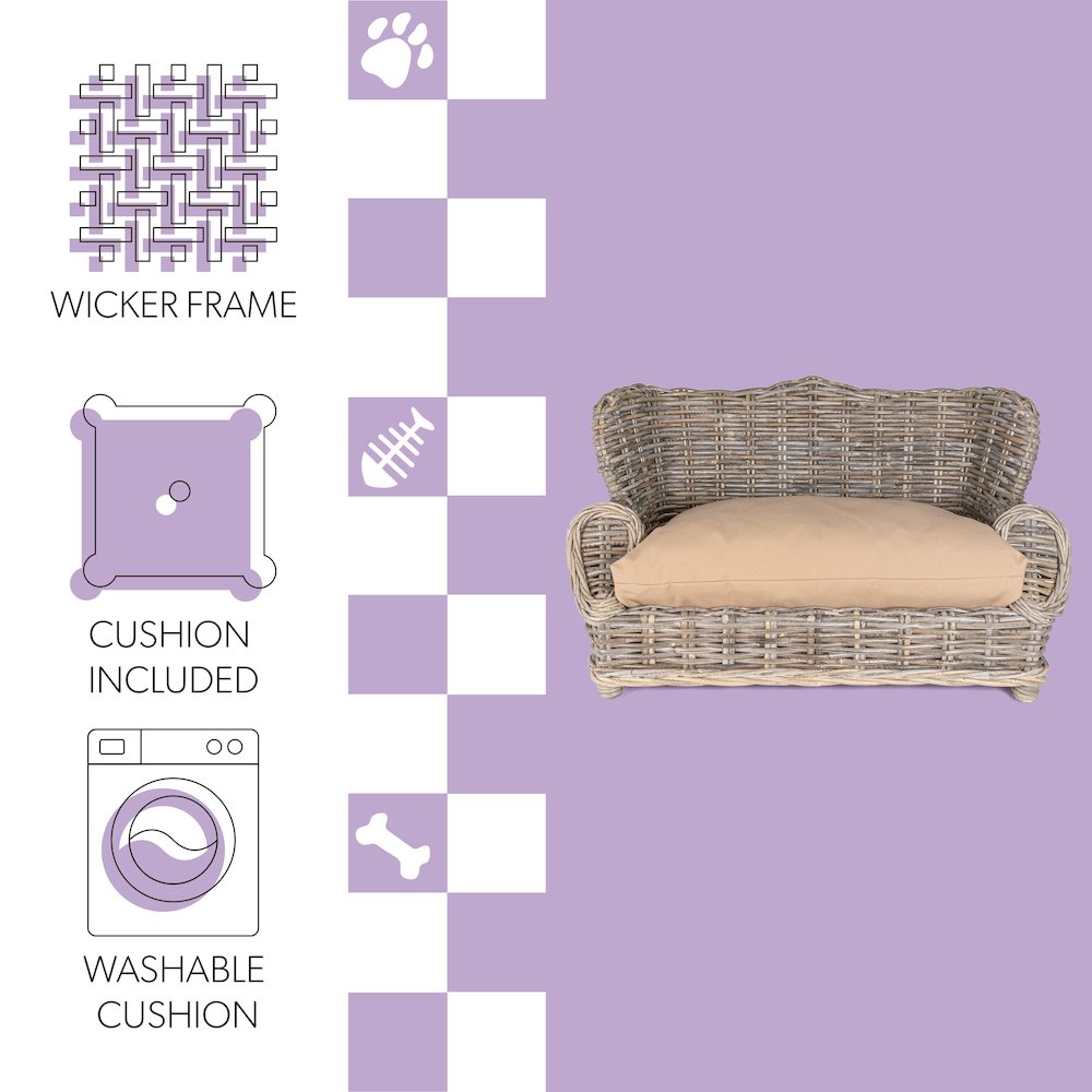 Classic Mediterranean Handwoven Rattan Dog Daybed With Machine-Washable Cushion. Picture 6