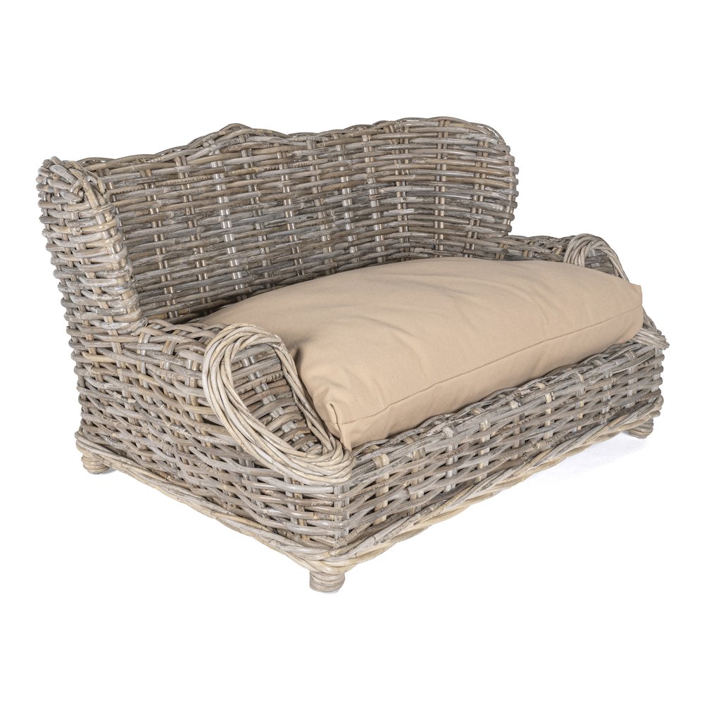 Classic Mediterranean Handwoven Rattan Dog Daybed With Machine-Washable Cushion. Picture 2