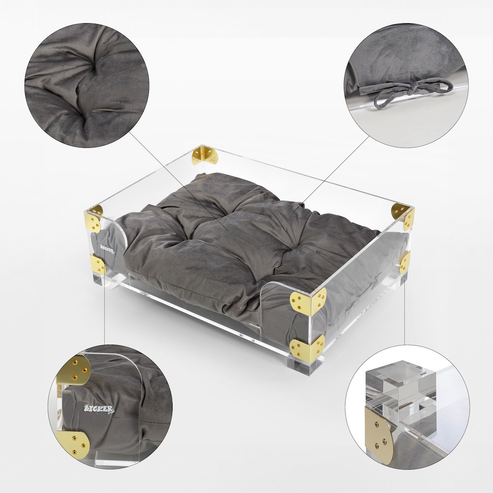 Haines Small/Medium Modern Lucite Velvet Pet Bed with Washable Cushion. Picture 2