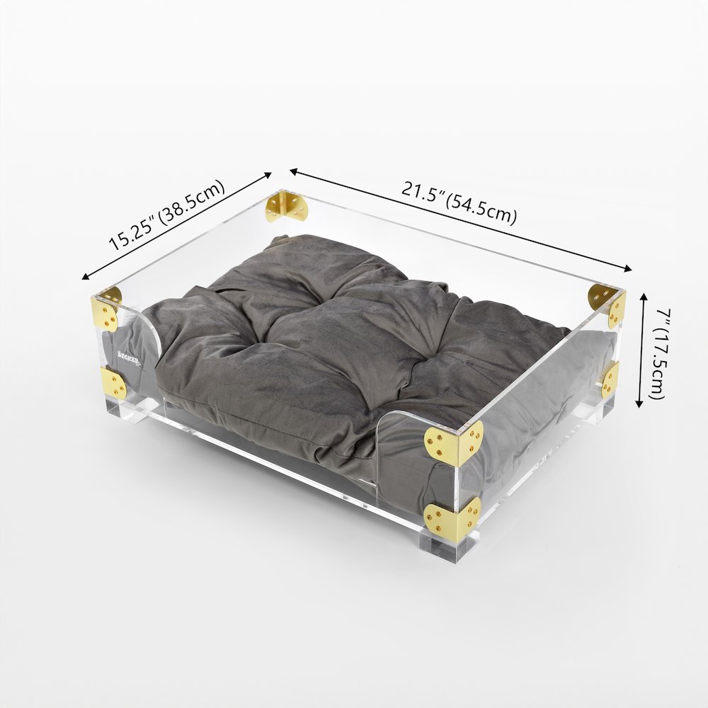 Haines Small/Medium Modern Lucite Velvet Pet Bed with Washable Cushion. Picture 3