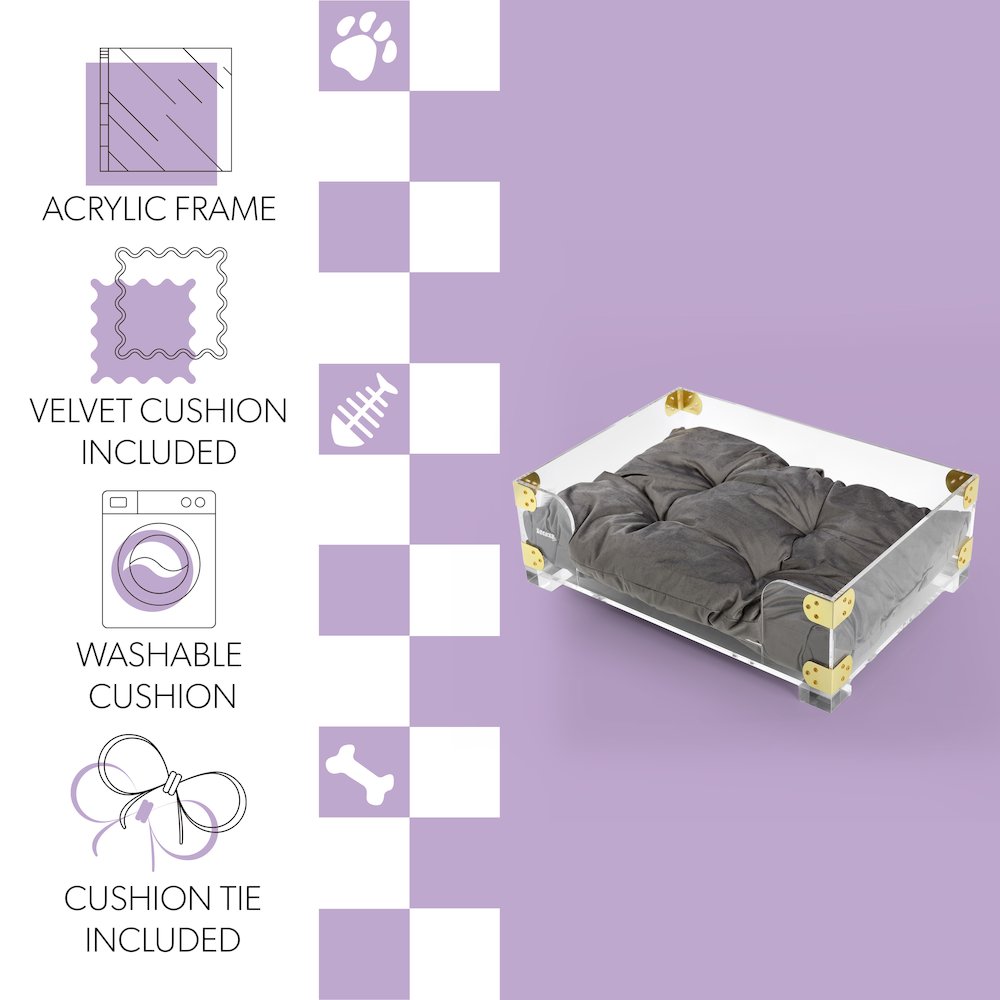 Haines Small/Medium Modern Lucite Velvet Pet Bed with Washable Cushion. Picture 4