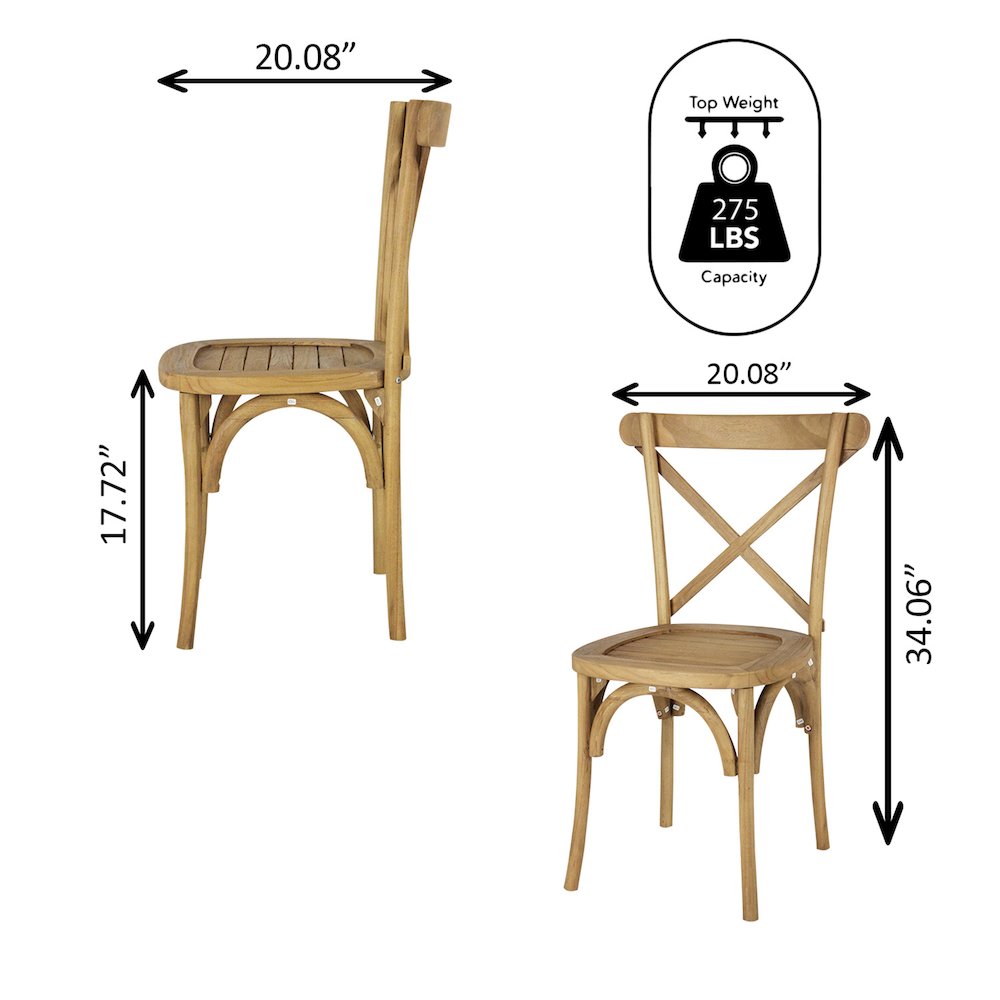 Annecy Farmhouse Solid Indonesian Teak Wood Cross-Back Indoor/Outdoor Dining. Picture 4