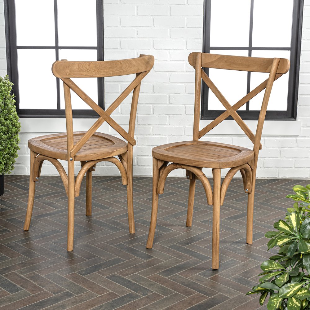 Annecy Farmhouse Solid Indonesian Teak Wood Cross-Back Indoor/Outdoor Dining. Picture 1