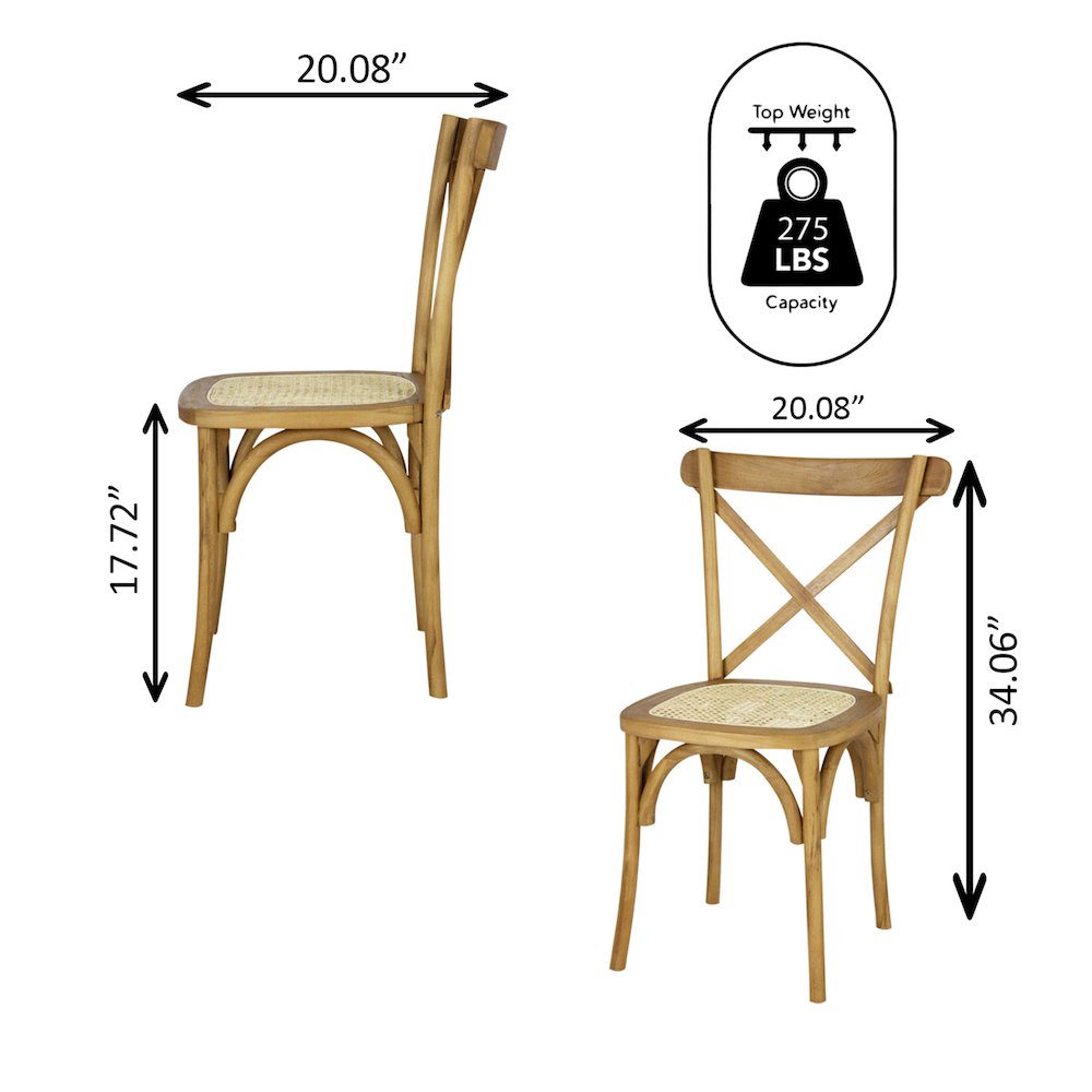 Cassis Farmhouse Natural Solid Teak Wood Cross-Back Dining Chairs, Set of 2. Picture 4