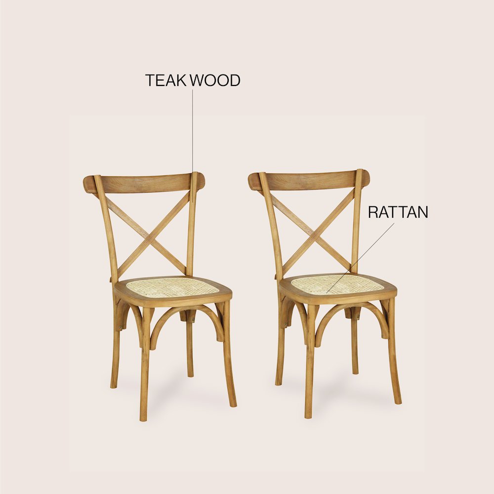 Cassis Farmhouse Natural Solid Teak Wood Cross-Back Dining Chairs, Set of 2. Picture 5
