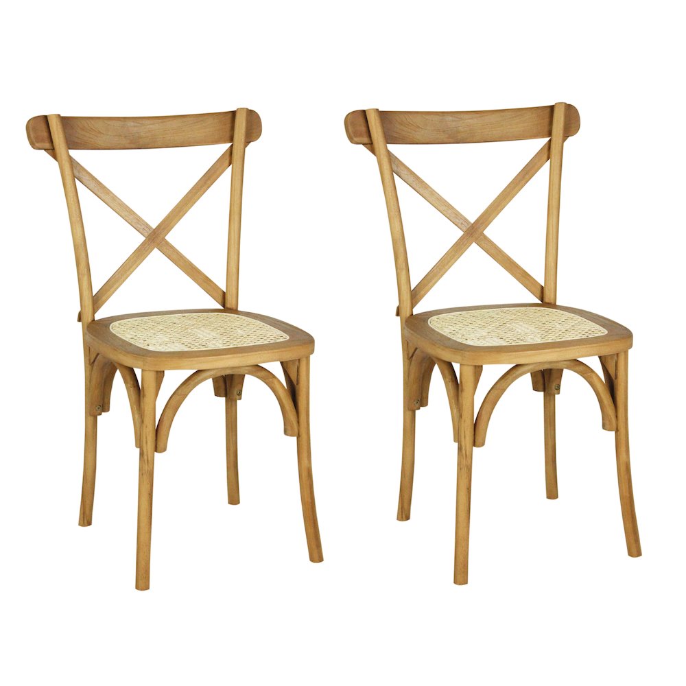 Cassis Farmhouse Natural Solid Teak Wood Cross-Back Dining Chairs, Set of 2. Picture 2