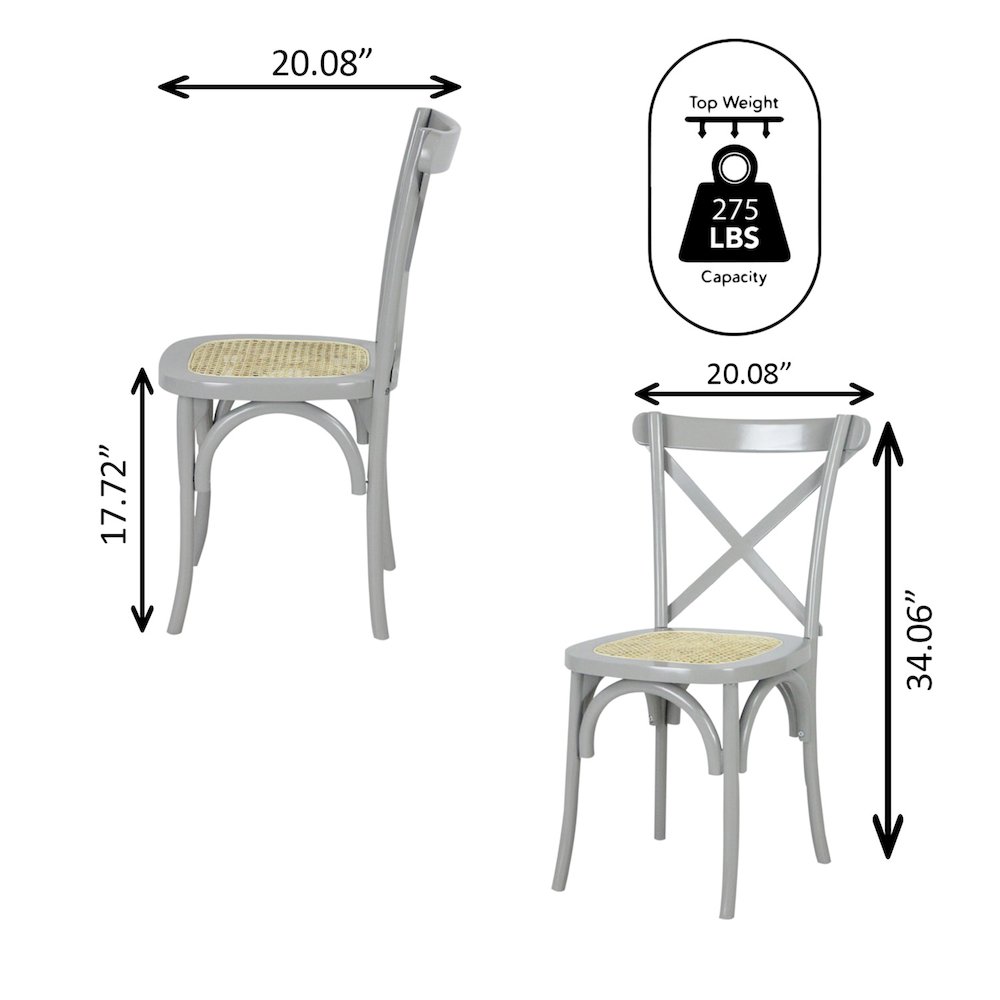 Cassis Farmhouse Gray Solid Mahogany Wood Cross-Back Dining Chairs, Set of 2. Picture 4