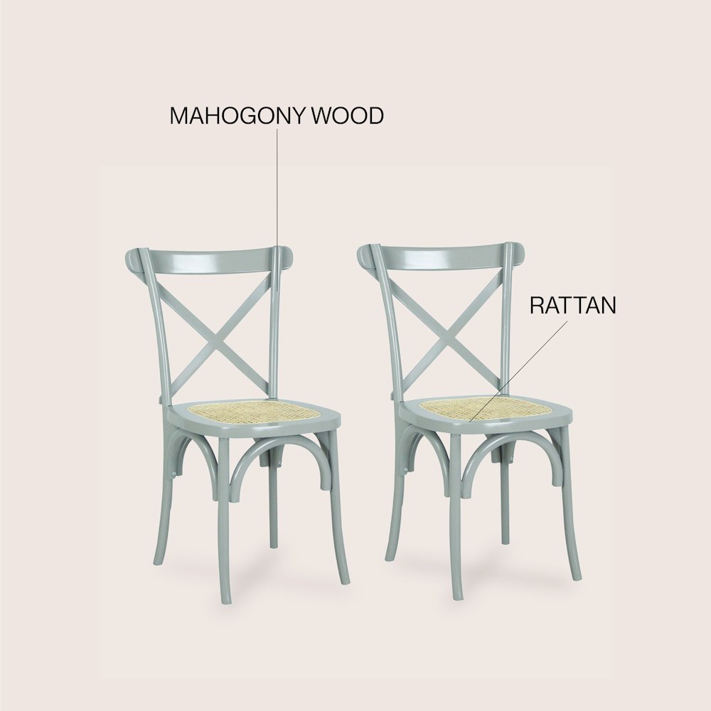 Cassis Farmhouse Gray Solid Mahogany Wood Cross-Back Dining Chairs, Set of 2. Picture 5