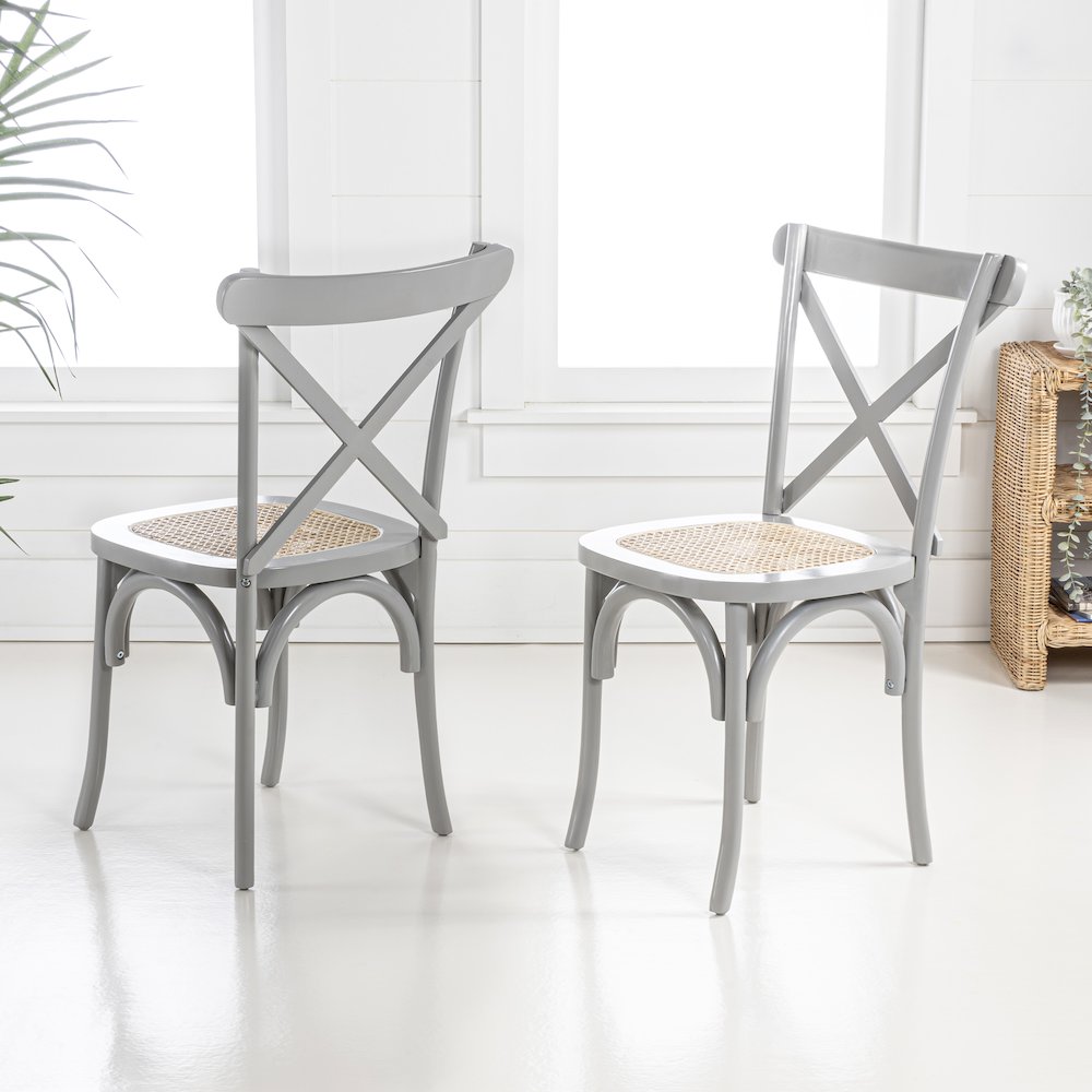 Cassis Farmhouse Gray Solid Mahogany Wood Cross-Back Dining Chairs, Set of 2. Picture 1