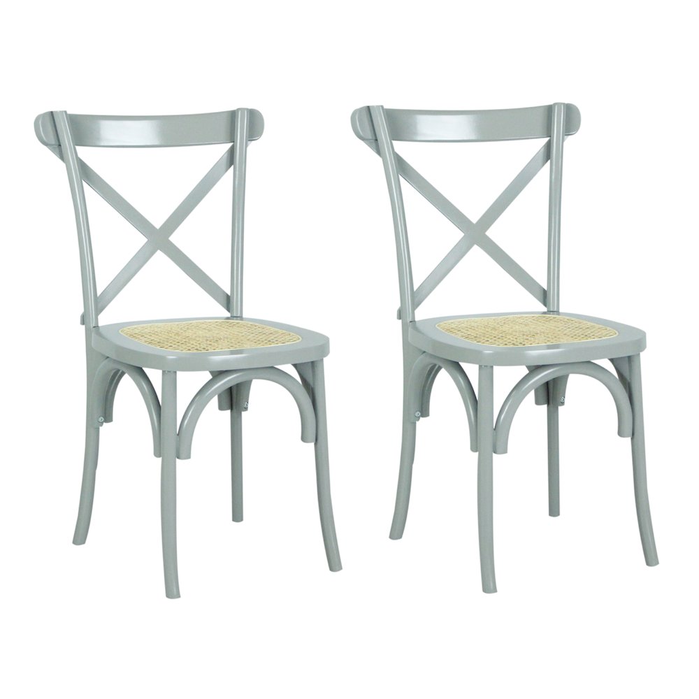 Cassis Farmhouse Gray Solid Mahogany Wood Cross-Back Dining Chairs, Set of 2. Picture 2
